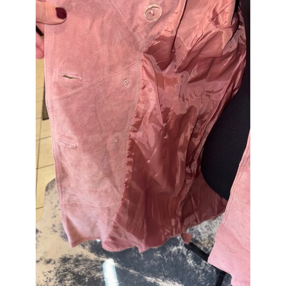 NWT Soft Blush Pink Suede Double Breasted Trench Coat Leather Luxe Designer City - Picture 11 of 16